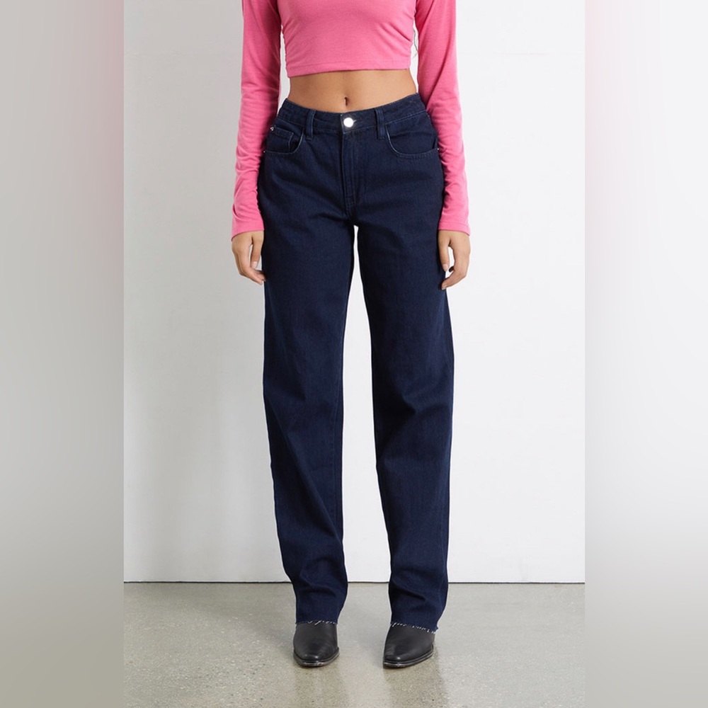 WeWoreWhat Low Rise Dad Jean 100% cotton firm denim raw hem size 26